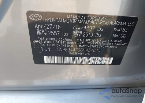 2016 Hyundai Sonata Limited z USA, uszkodzony, nr VIN 5NPE34AF9GH434843